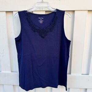 White & Stag Navy Tank Top with Lace Detail EUC